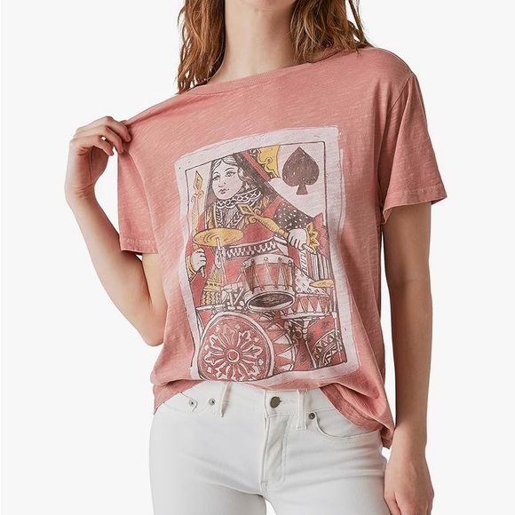 Lucky Brand Tops - Lucky Brand Women's Queen of Spades Boyfriend Tee 100% Cotton Ash Rose Size XS